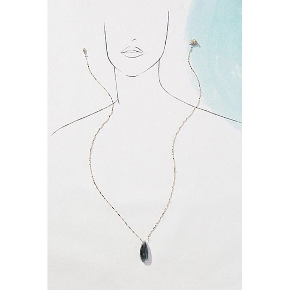 Anthropologie Skipping Stones Necklace Crystal Gem Gemstone Geode Gold Gray Grey - Picture 2 of 7